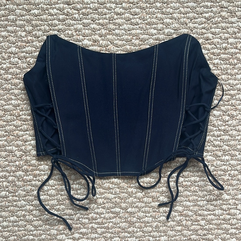 Garage Navy Corset Top